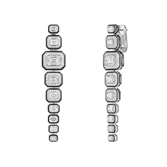 BSL-JCO01608 small octagonal diamond surround stone black agate long ear cuff clip