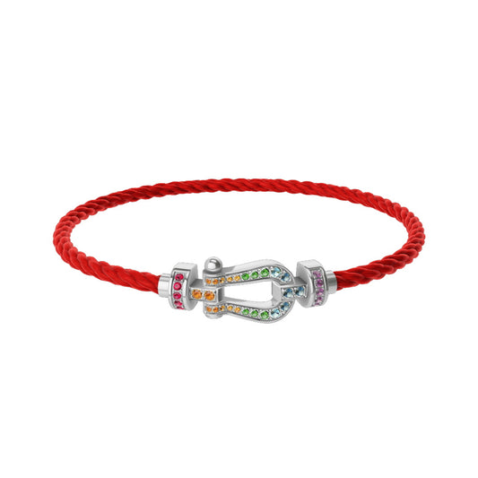 FLD-0B0170-6B0289 medium horseshoe red rope full diamond rainbow color bracelet
