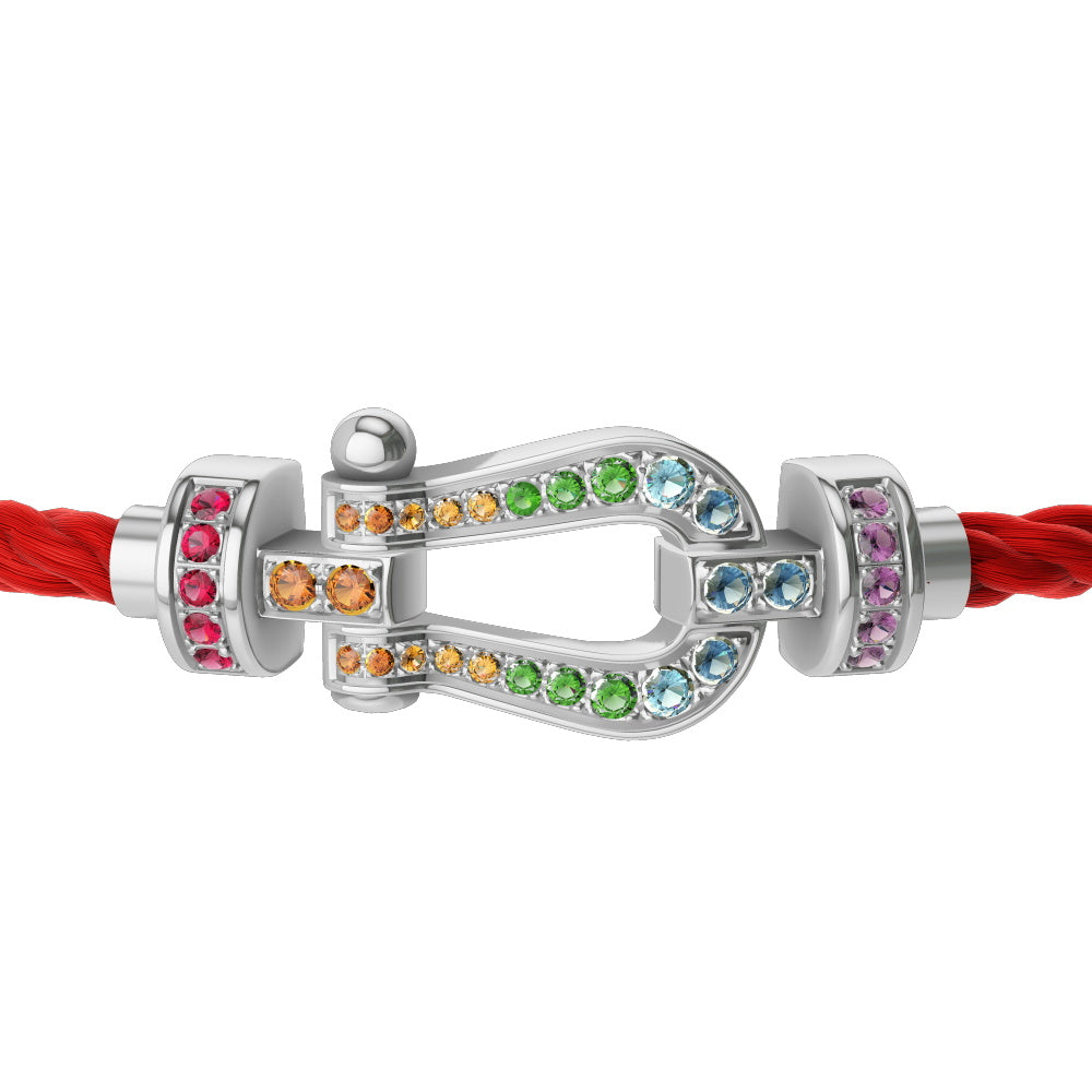 FLD-0B0170-6B0289 medium horseshoe red rope full diamond rainbow color bracelet