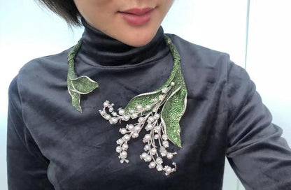 DA-JBAG99381珍珠叶花草满钻项链