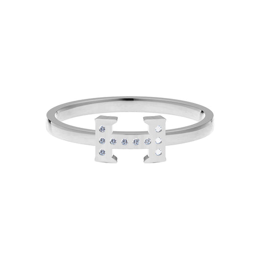 AiHshi-H175997B diamond H letter light gold straight arm ring 11#