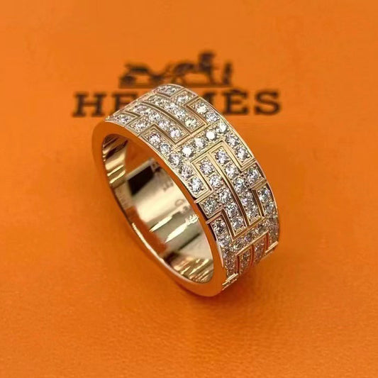 AMS-H31337 8MM full diamond letter H mixed bar ring