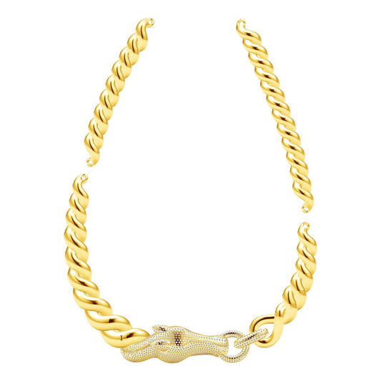 AiHshi-H164266F full diamond horse bite hoop twisted rope twist necklace