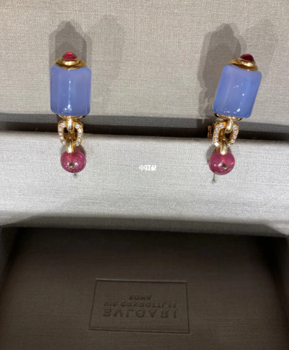 BGL-349552-OR856908 Peach tip tourmaline chalcedony earrings