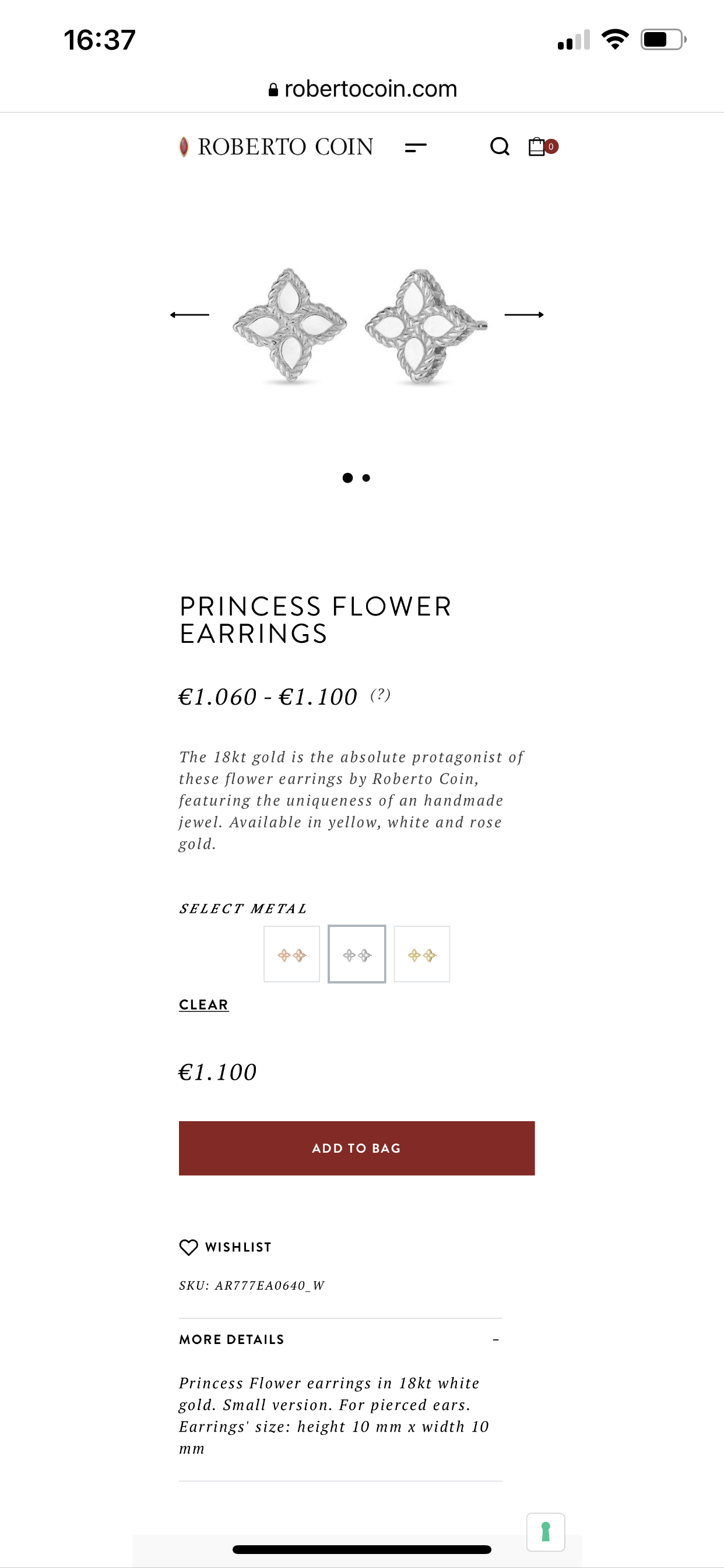 LBT-AR777EA0640 10MM四叶草素金扭绳纹飞标耳钉