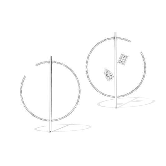 MSK-27768 pear-shaped diamond small octagonal diamond large hoop earrings