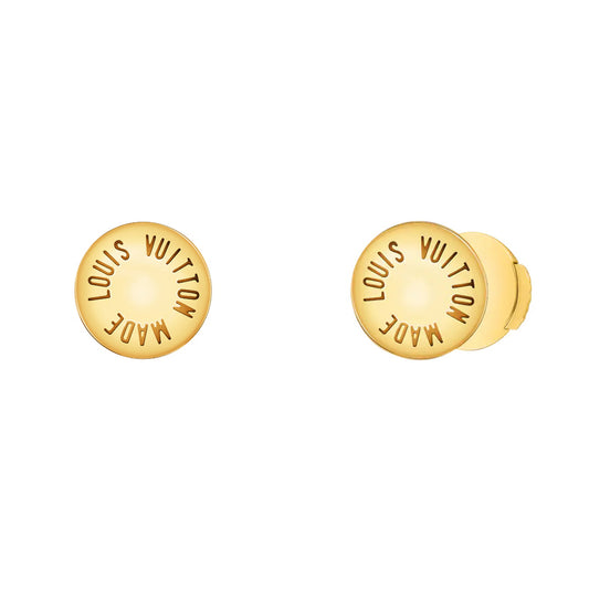 LV-Q06186 8.7mm round cake letter plain gold stud earrings