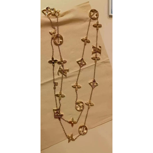 LV-Q6584 Letter LV Logo Plum Blossom Flying Standard Gold Necklace