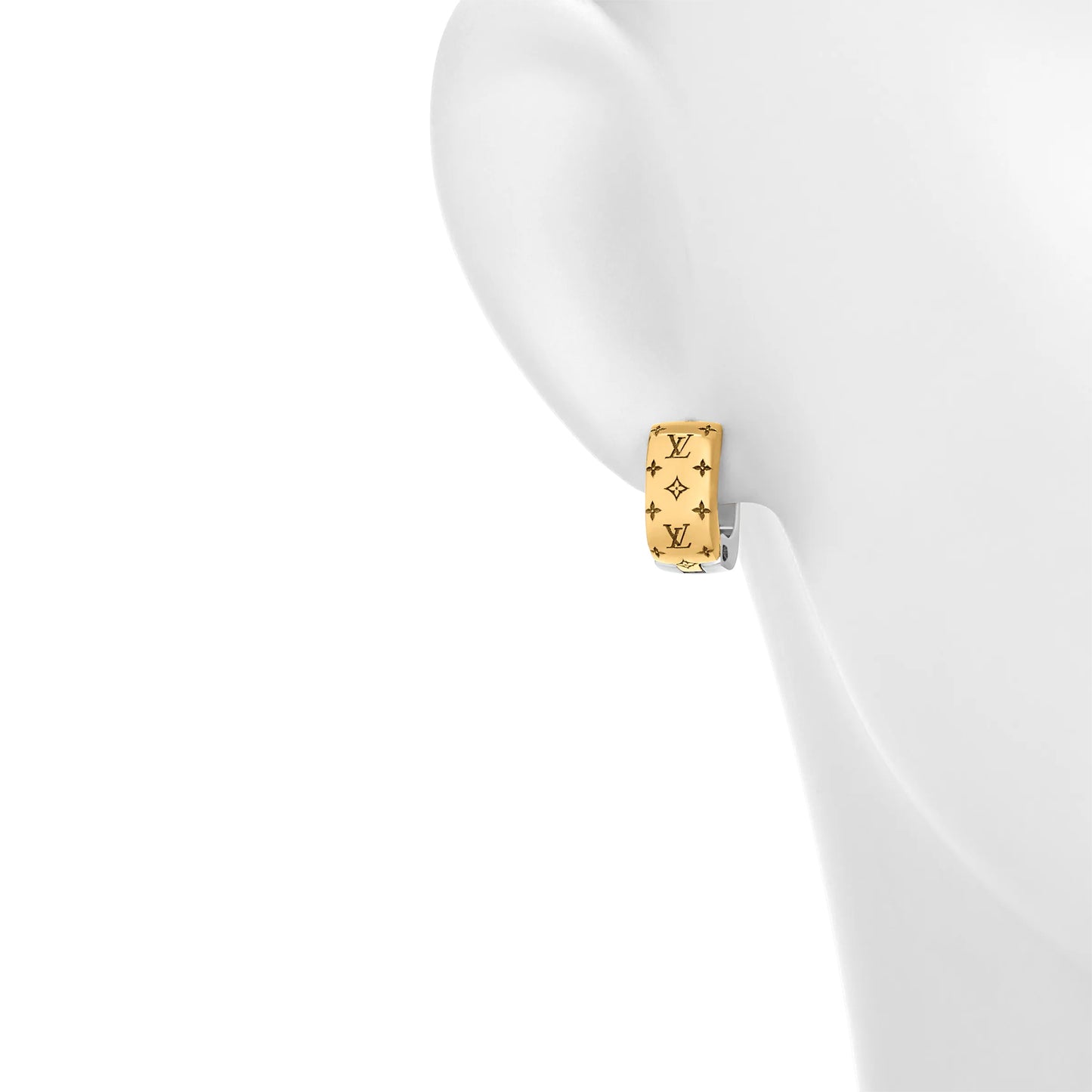 LV-M00397 wide straight pattern faceted earring clip earrings