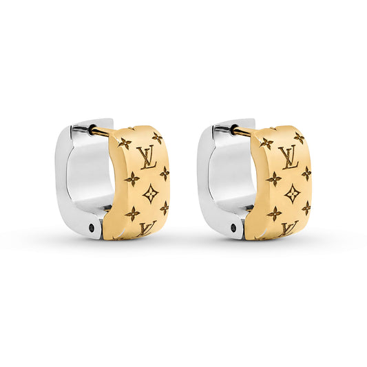 LV-M00397 wide straight pattern faceted earring clip earrings