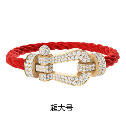 FLD-0J0005-6B1168 Extra large diamond-filled horseshoe red rope bracelet