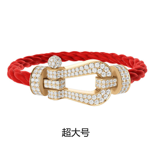 FLD-0J0005-6B1168 Extra large diamond-filled horseshoe red rope bracelet