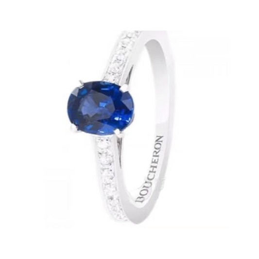 BSL-JRG0246052 egg-shaped sapphire diamond straight arm ring with four claws