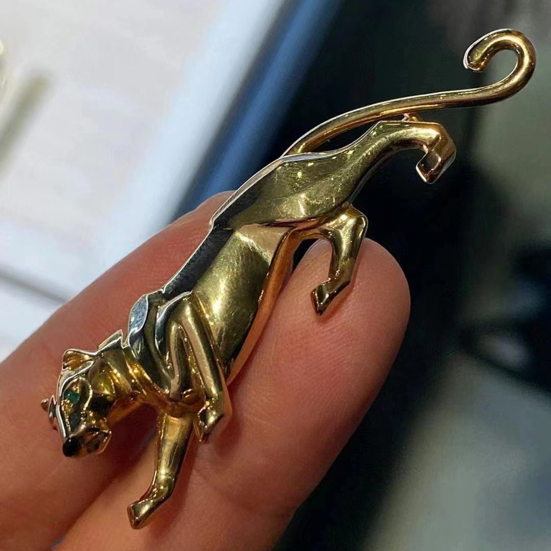KDY-780809 sideways plain gold leopard brooch