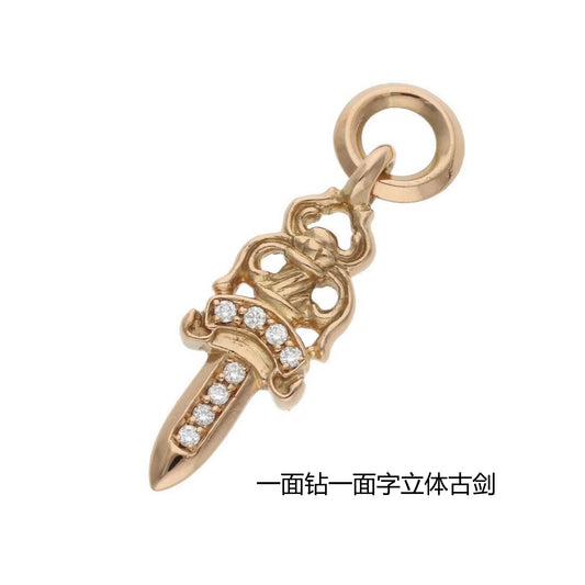 KXL-CH851704 three-dimensional ancient sword pendant with diamonds on one side and characters on the other