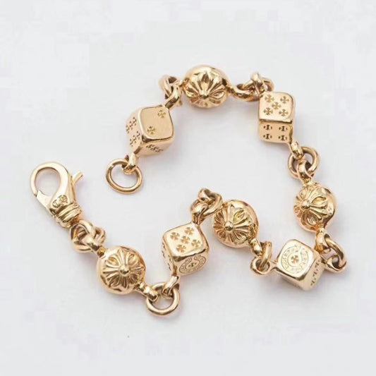 AMS-H51454 double-sided round cake-shaped cross &amp; dice bracelet