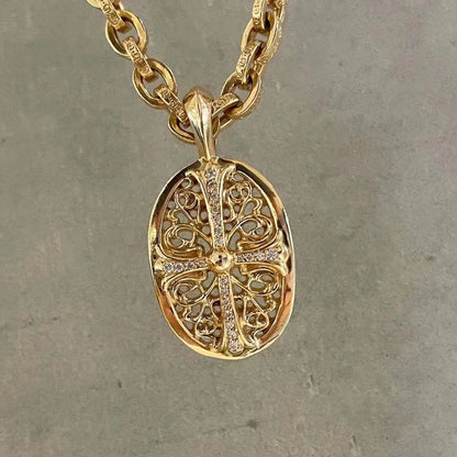 KLX-CH15162 egg-shaped cross thatch men's pendant