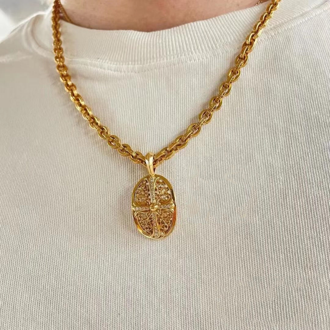 KLX-CH15162 egg-shaped cross thatch men's pendant