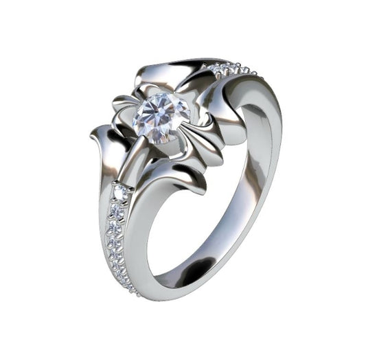 KLX-JZ50032322 diamond cross thatched arm three-pronged ring 16#