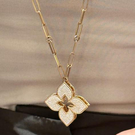 LBT-ADR777CL3316 34MM大版镂空密钻飞标形四叶草花项链