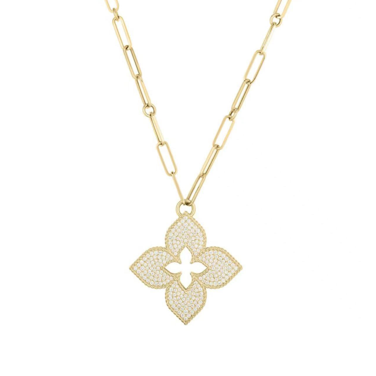 LBT-ADR777CL3316 34MM大版镂空密钻飞标形四叶草花项链