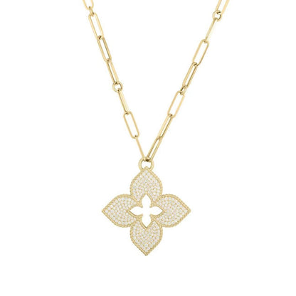 LBT-ADR777CL3316 34MM大版镂空密钻飞标形四叶草花项链