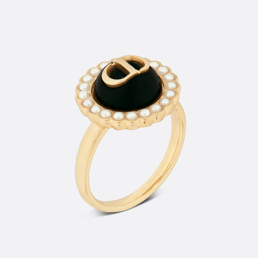 DA-R1404WOMVE black onyx CD pearl surround stone straight arm ring