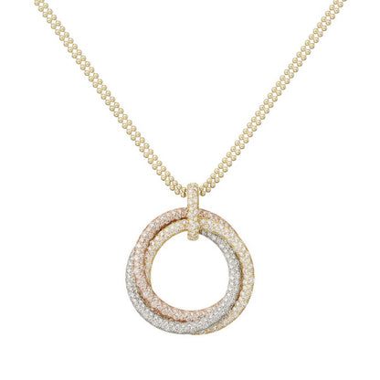 KDY-N7424444 26.9mm two rows of diamonds, three rings and three colors pendant