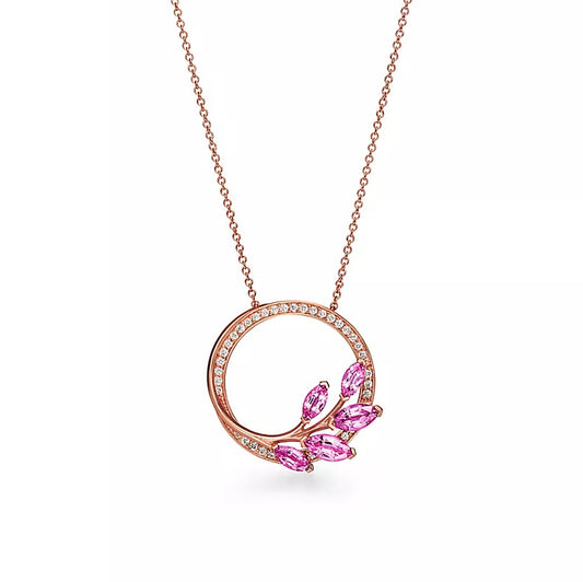 TIF-70532379 Diamond Vine Circle Tie Chain Pendant Necklace