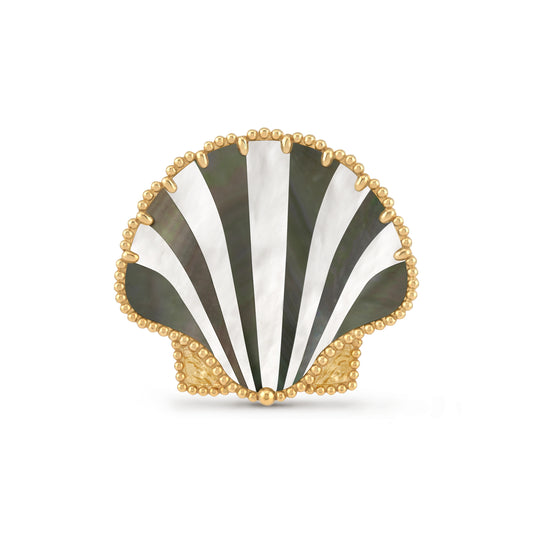 VCARP9XR00 Beaded Scallop Agate Brooch