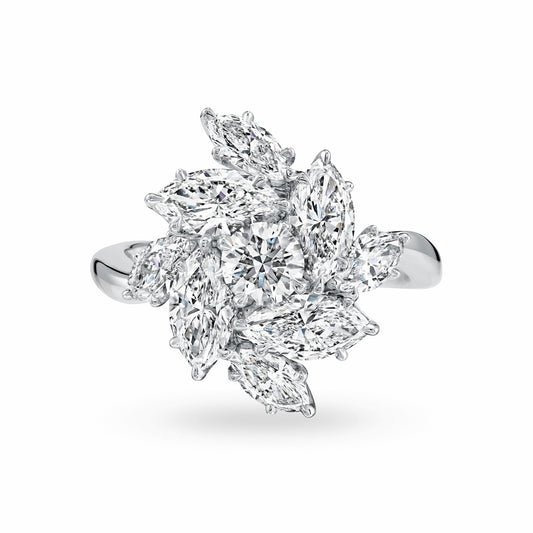 HW-FRDPRFPRSPIR four-prong round diamond marquise diamond surround stone twisted arm diamond ring