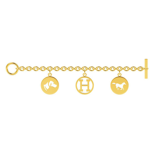 AHS-H29341 Light Gold Disc Letter H Animal Bracelet
