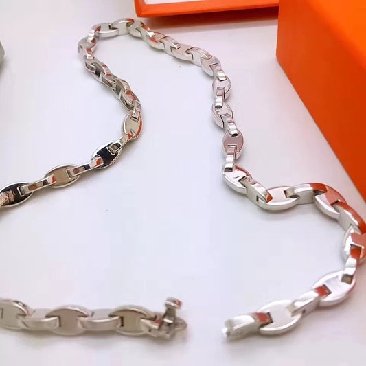 AMS-H44833 light gold egg-shaped H chain necklace