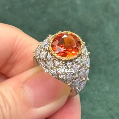 BQLT-RIN474882 lace bezel inlaid egg-shaped stone colored gemstone hollow large round arm ring