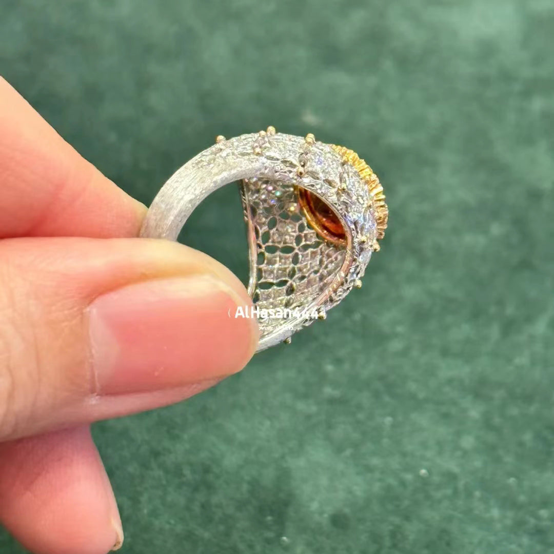BQLT-RIN474882 lace bezel inlaid egg-shaped stone colored gemstone hollow large round arm ring