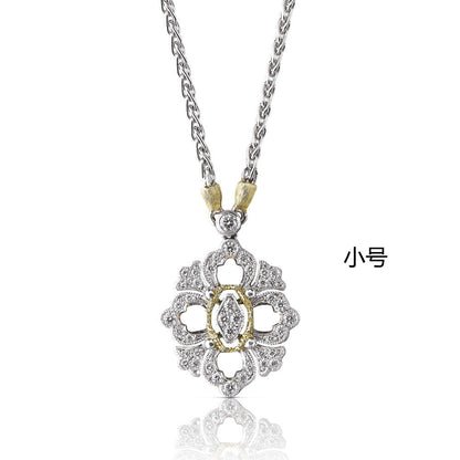 BQLT-JAUPEN013135 Small diamond-shaped lace peg chain pendant necklace