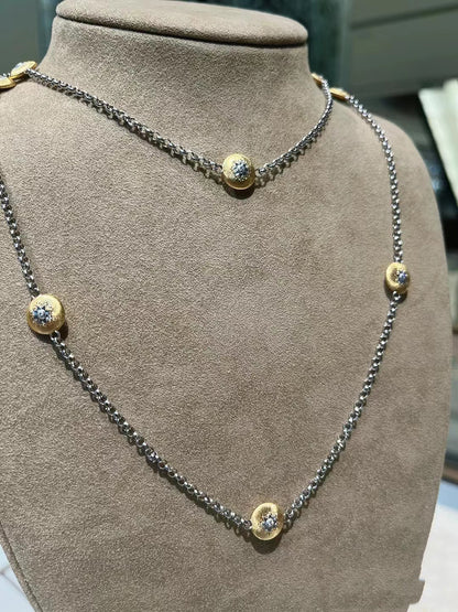BQLT-JAUNEC013685 round body light gold surface flower necklace