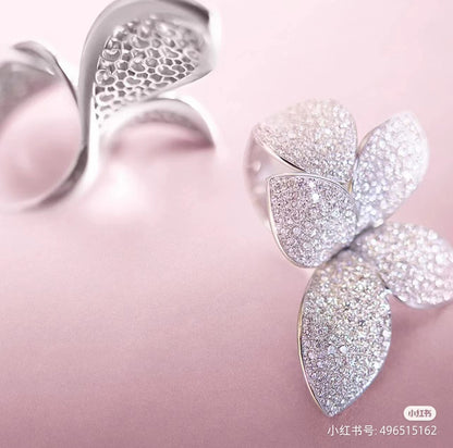 PB-15269B Large diamond-filled eight-leaf double-flower leaf ring