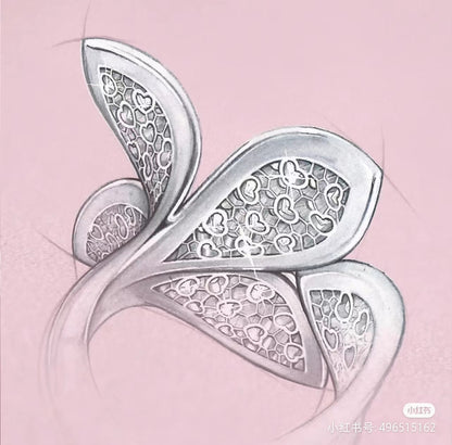 PB-15269B Large diamond-filled eight-leaf double-flower leaf ring
