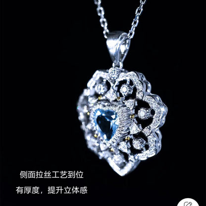 BQLT-PEN107490心形钻包镶水波花形围石镂空吊坠