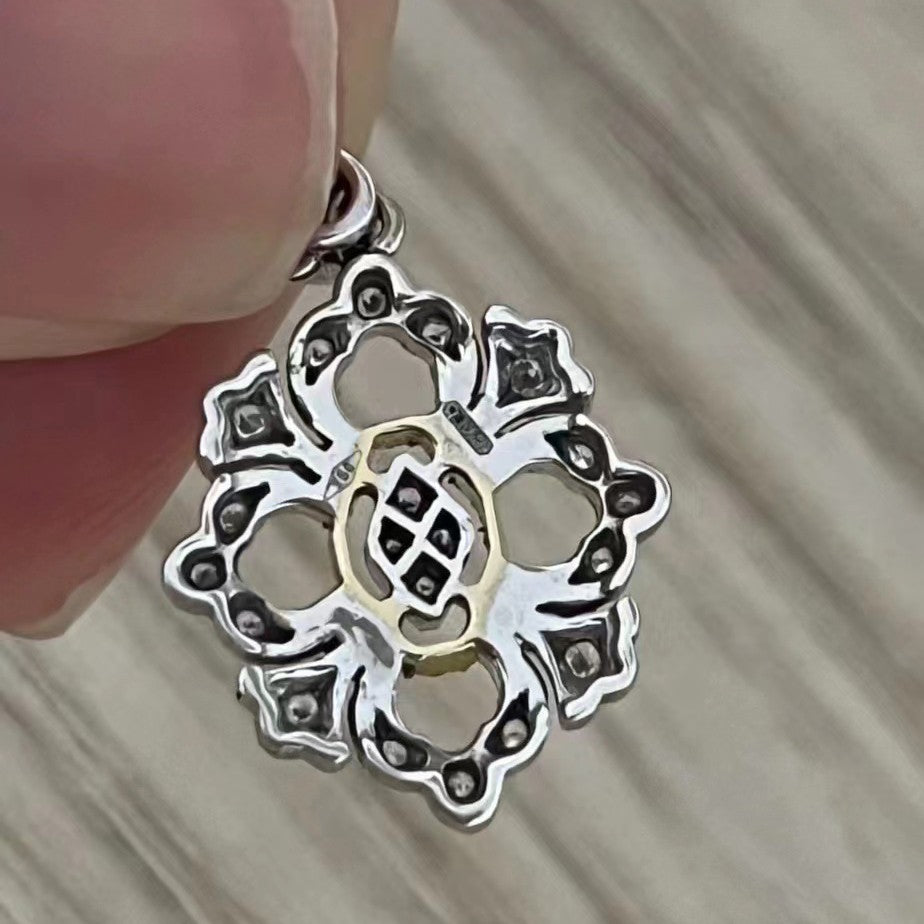 BQLT-JAUPEN013134 Small diamond-shaped lace peg chain pendant necklace