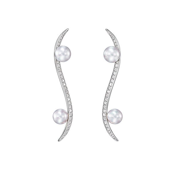TSQ-EN-4300 Water Wave S-Shaped Line Buoy Double Pearl Earrings
