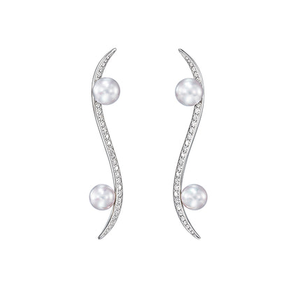 TSQ-EN-4300 Water Wave S-Shaped Line Buoy Double Pearl Earrings