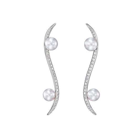 TSQ-EN-4300 Water Wave S-Shaped Line Buoy Double Pearl Earrings