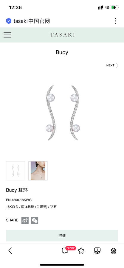 TSQ-EN-4300 Water Wave S-Shaped Line Buoy Double Pearl Earrings