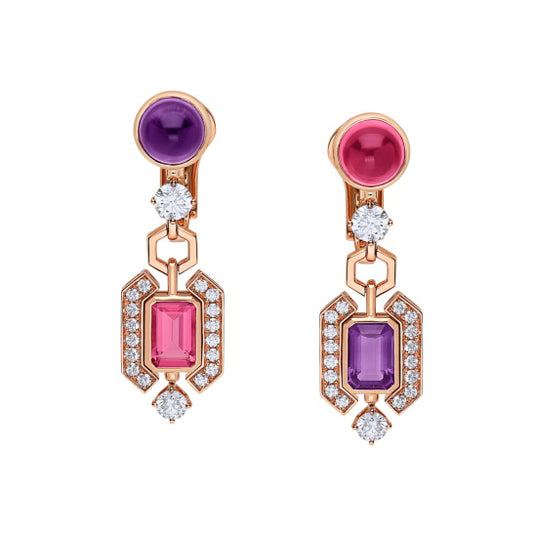 BGL-360651 multi-main stone hexagonal long ear clip earrings