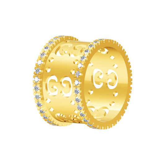 GC-283151 Double G hollow concave arm ring with diamonds on both sides