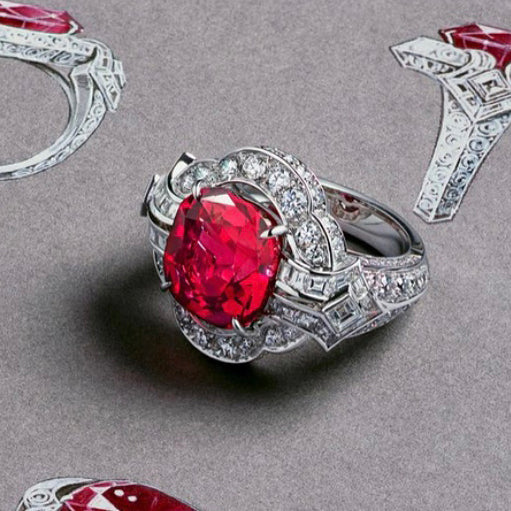 LV-Q85150 cushion-shaped colorful ruby ​​​​enclosed stone square ring