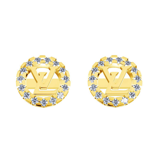 LV-M19148 7mm wide round frame letter earrings