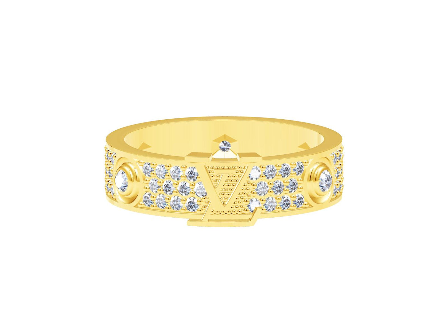 LV-Q92428 Letter LOGO Screw Full Diamond Ring 9#